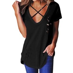 Black distressed tshirt NWOT